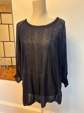 Relaxed Navy Sheer Knit Tunic Top